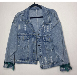Denim Jean Jacket Women's Unbranded Size XL Patches Ribbon Details